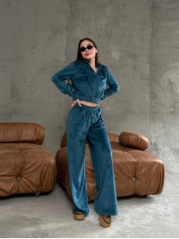 Жіночий велюровий костюм кольору морської хвилі 34786