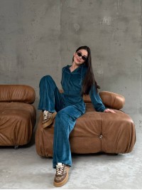 Жіночий велюровий костюм кольору морської хвилі 34786