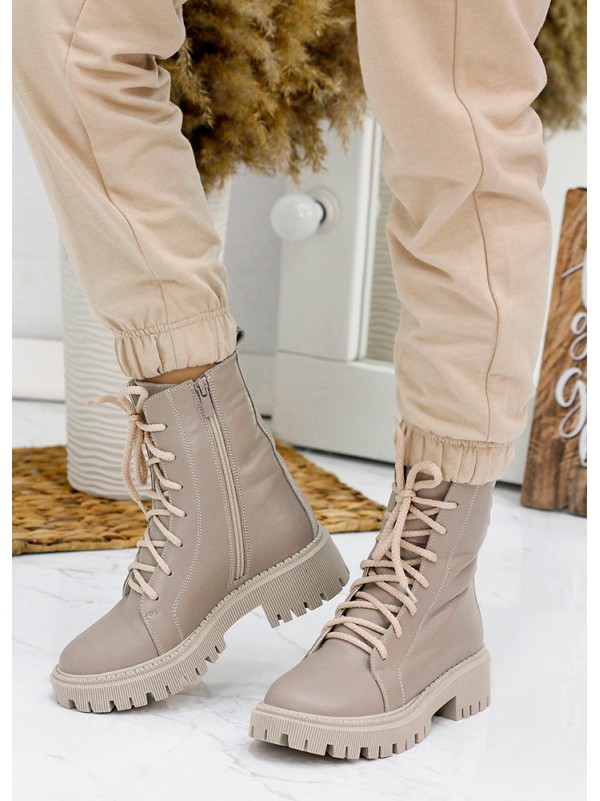 Жіночі шкіряні черевики берці (хутро) кавового кольору 34790