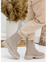 Жіночі шкіряні черевики берці (хутро) кавового кольору 34790