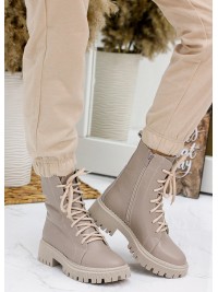 Жіночі шкіряні черевики берці (хутро) кавового кольору 34790