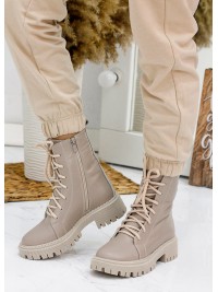 Жіночі шкіряні черевики берці (байка) кавового кольору 34791