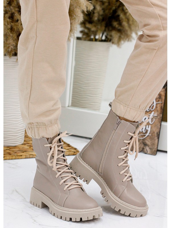 Жіночі шкіряні черевики берці (байка) кавового кольору 34791