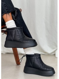 Жіночі шкіряні уггі на платформі (хутро) чорного кольору 34793