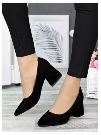 Жіночі замшеві туфлі на каблуку чорного кольору 34797