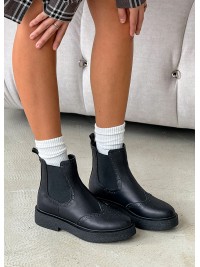 Жіночі шкіряні черевики (хутро) чорного кольору 34802