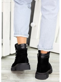 Жіночі шкіряні черевики трапери (хутро) чорного кольору 34806