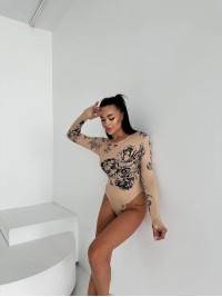 Базовий боді з малюнком бежевого кольору 34814