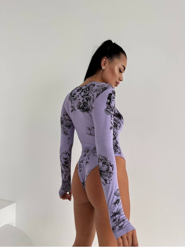 Базовий боді з малюнком лавандового кольору 34815