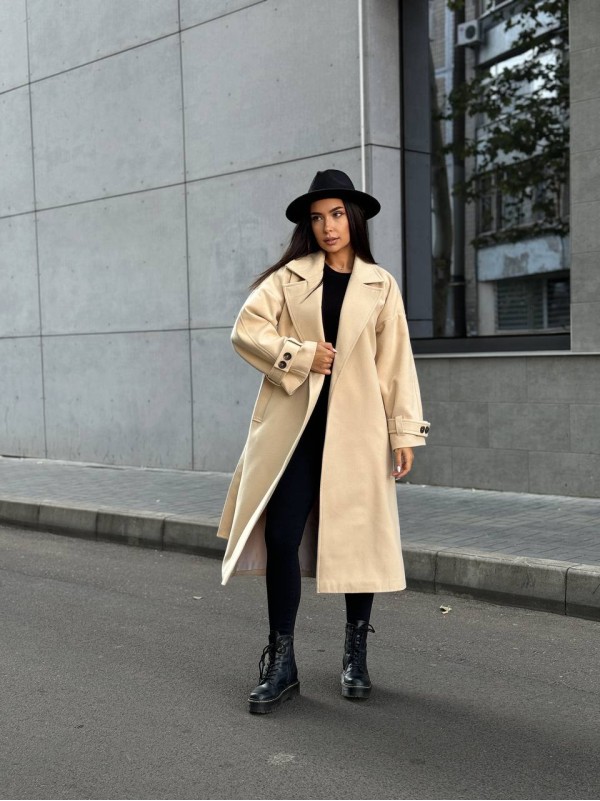 Жіноче кашемірове пальто бежевого кольору 34824