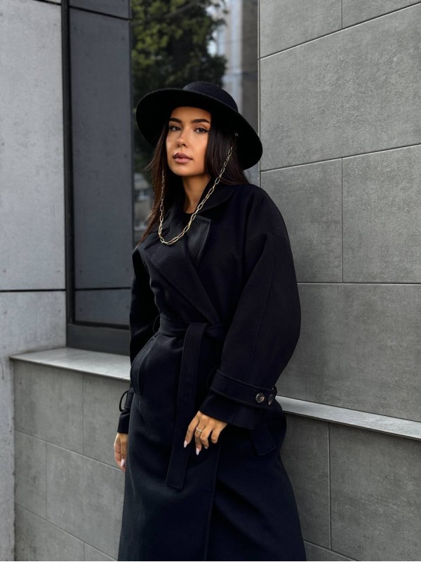 Жіноче кашемірове пальто чорного кольору 34825