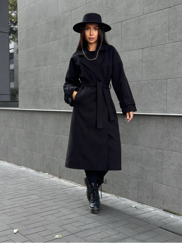 Жіноче кашемірове пальто чорного кольору 34825