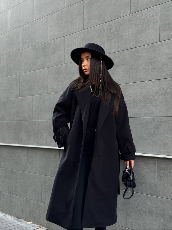Жіноче кашемірове пальто чорного кольору 34825