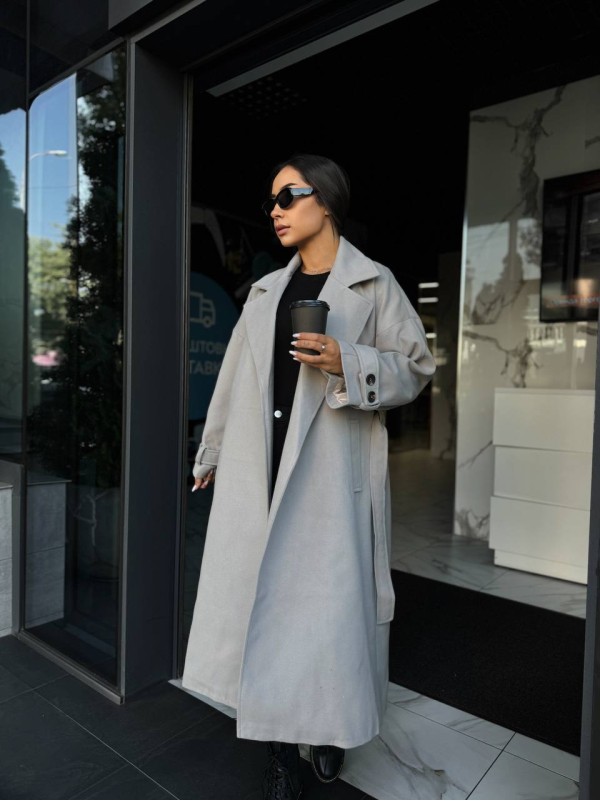 Жіноче кашемірове пальто сiрого кольору 34826