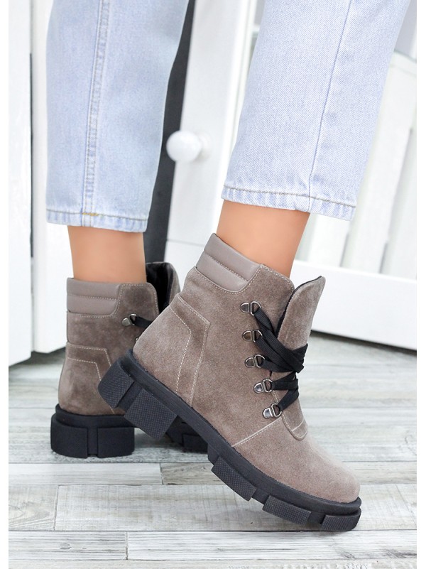 Жіночі замшеві черевики трапери (байка) кольору лате 34829