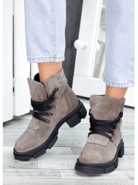 Жіночі замшеві черевики трапери (хутро) кольору лате 34830