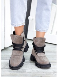 Жіночі замшеві черевики трапери (хутро) кольору лате 34830