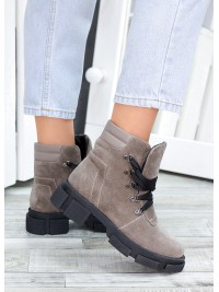 Жіночі замшеві черевики трапери (хутро) кольору лате 34830