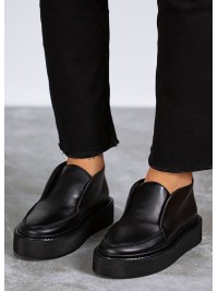 Жіночі короткі шкіряні черевики (хутро) чорного кольору 34831