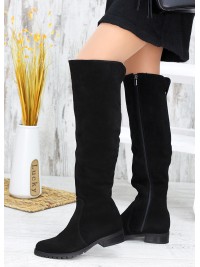 Жіночі замшеві ботфорти (Європейка) чорного кольору 34837