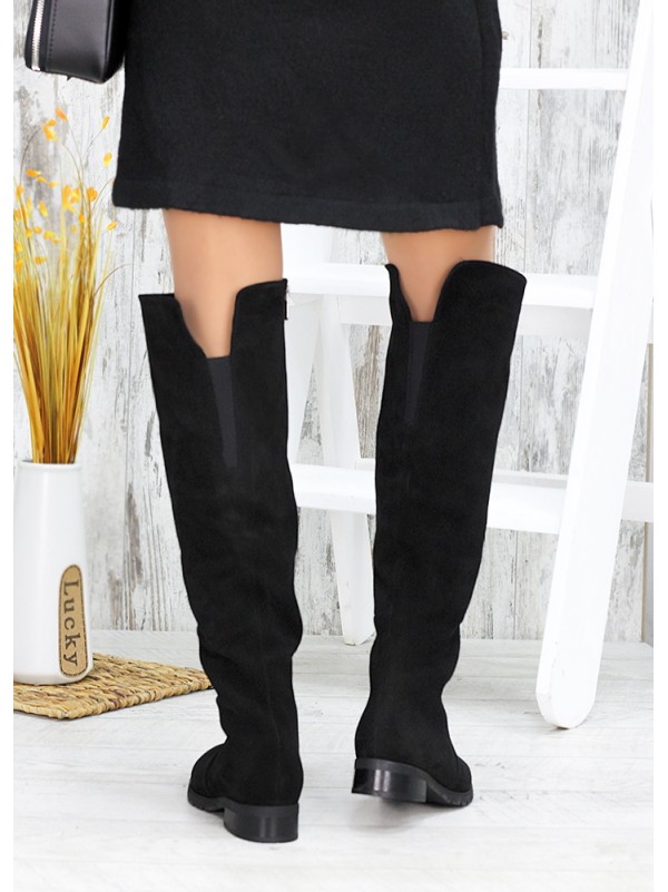 Жіночі замшеві ботфорти (Європейка) чорного кольору 34837