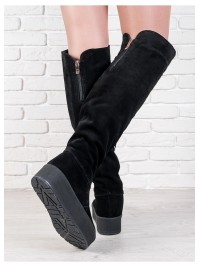 Жіночі замшеві ботфорти кріпер (байка) чорного кольору 34839