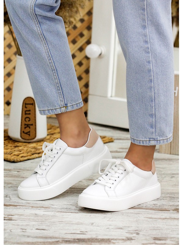 Жіночі шкіряні кеди білого кольору 34842