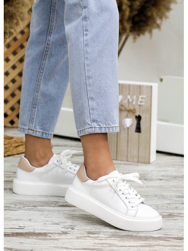 Жіночі шкіряні кеди білого кольору 34842