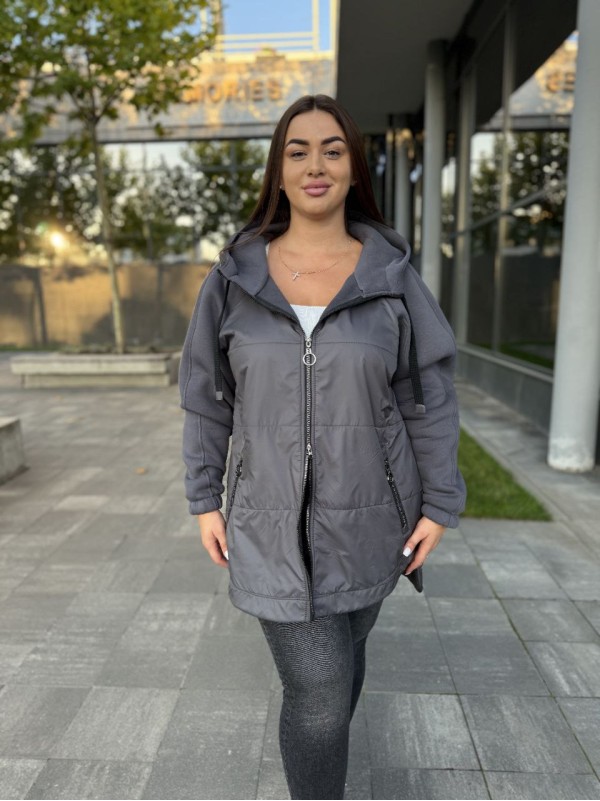 Жіноча куртка-кардиган графiтового кольору 34850