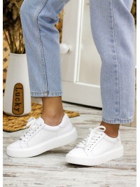 Жіночі шкіряні кеди білого кольору 34856