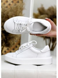 Жіночі шкіряні кеди білого кольору 34856