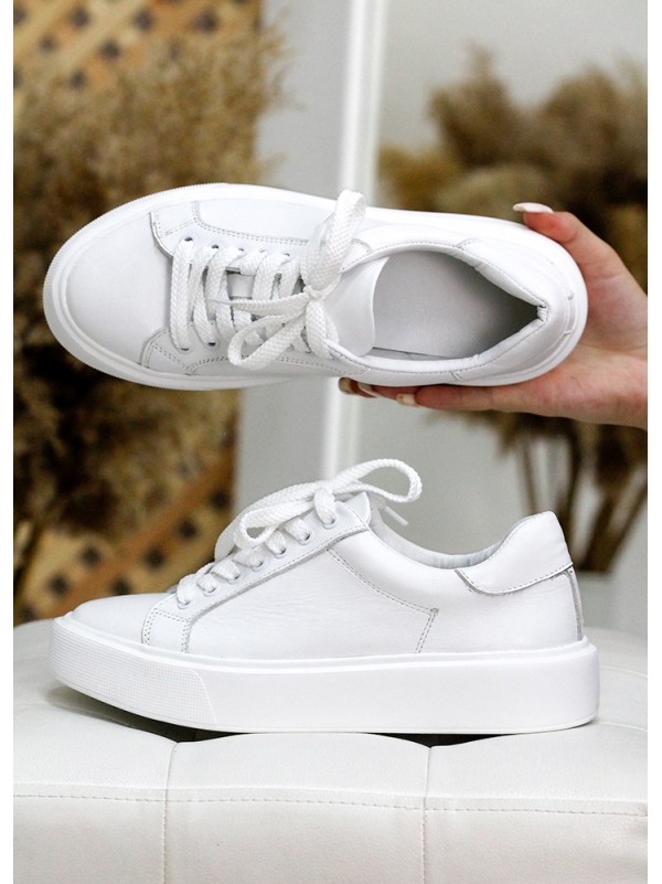 Жіночі шкіряні кеди білого кольору 34856