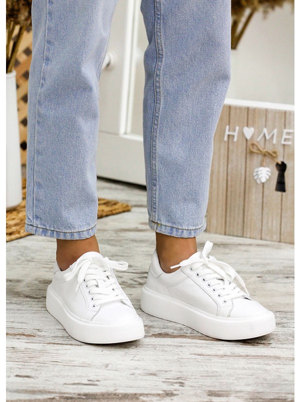 Жіночі шкіряні кеди білого кольору 34856