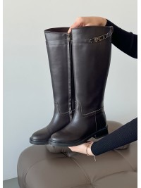 Жіночі шкіряні чоботи (Європейка) коричневого кольору 34857