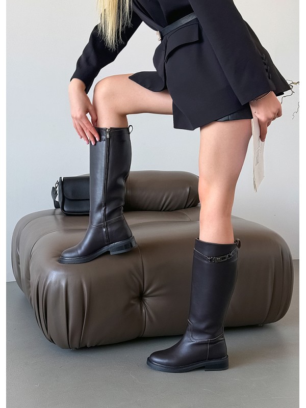 Жіночі шкіряні чоботи (Європейка) коричневого кольору 34857