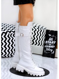 Жіночі чоботи з натуральної шкіри на шнурівці (Європейка) білого кольору 34868