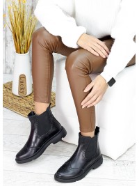 Жіночі шкіряні черевики (хутро) чорного кольору 34876