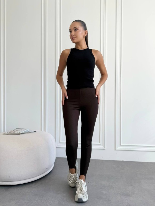 Жіночі легінси зі штрипками коричневого кольору 34884