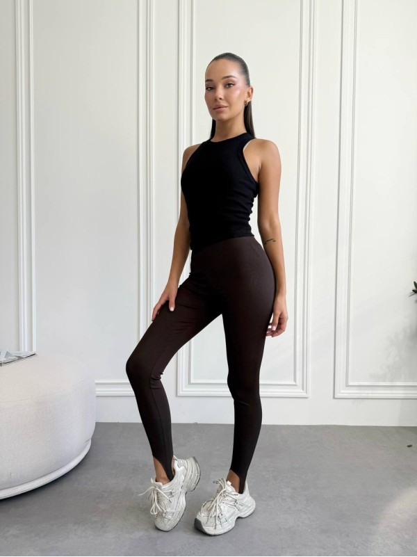 Жіночі легінси зі штрипками коричневого кольору 34884