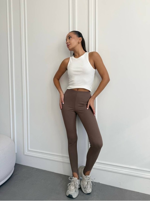 Жіночі легінси зі штрипками кавового кольору 34885