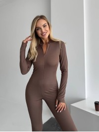 Жiночий стрейчевий комбінезон кавового кольору 34888