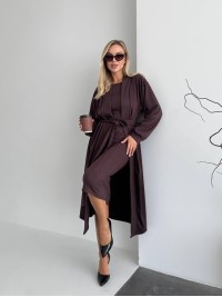 Жіночий теплий костюм кардиган+сукня коричневого кольору 34889
