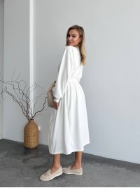 Жіночий теплий костюм кардиган+сукня молочного кольору 34890