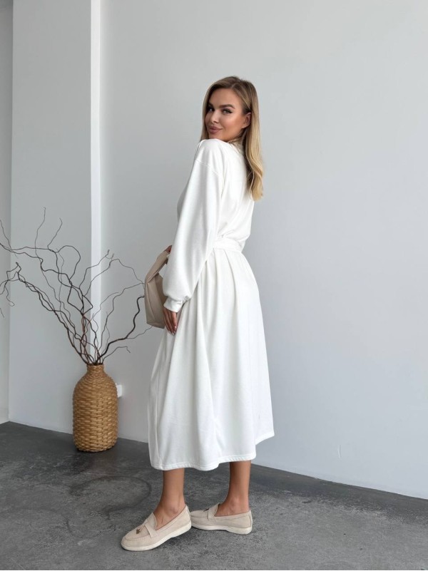 Жіночий теплий костюм кардиган+сукня молочного кольору 34890