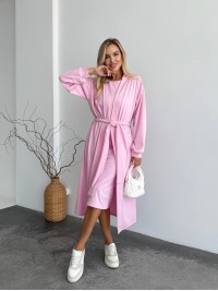 Жіночий теплий костюм кардиган+сукня рожевого кольору 34891