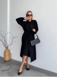 Жіночий теплий костюм кардиган+сукня чорного кольору 34892