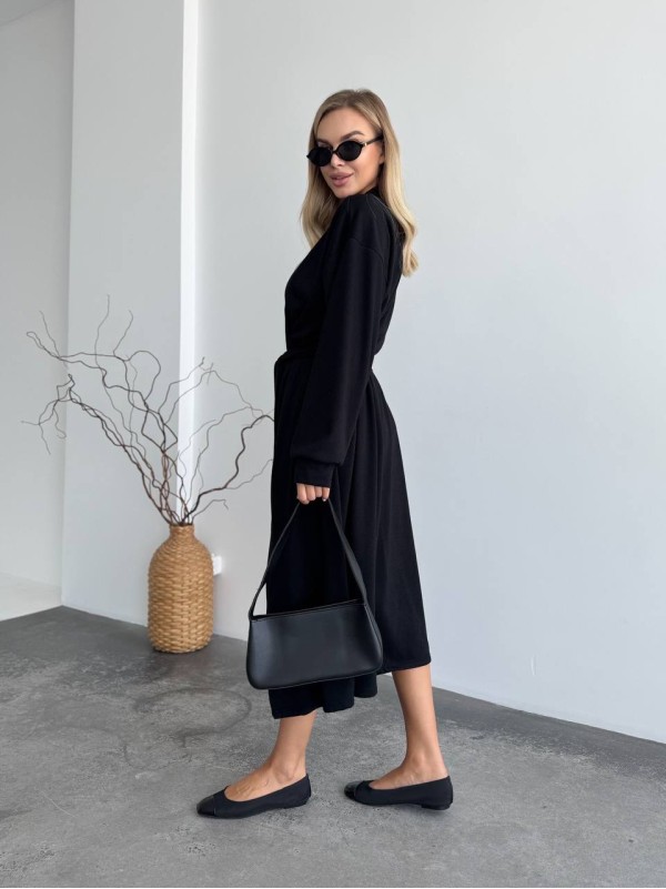 Жіночий теплий костюм кардиган+сукня чорного кольору 34892