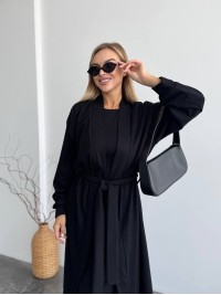 Жіночий теплий костюм кардиган+сукня чорного кольору 34892