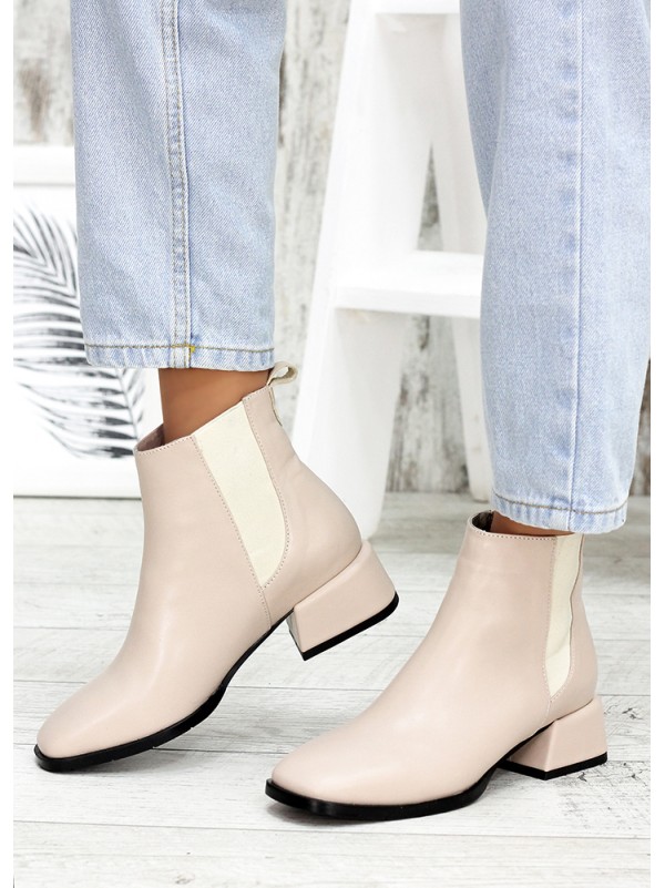 Жіночі шкіряні черевики (хутро) бежевого кольору 34894