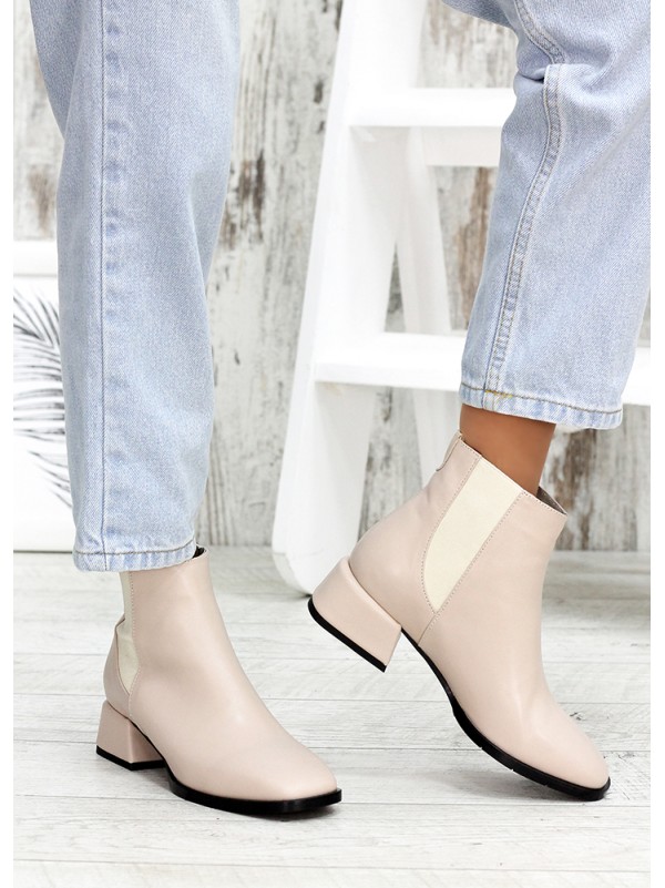 Жіночі шкіряні черевики (хутро) бежевого кольору 34894